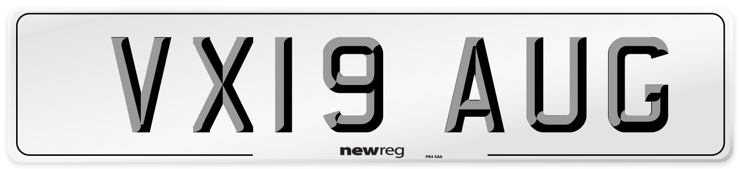 VX19 AUG Number Plate from New Reg